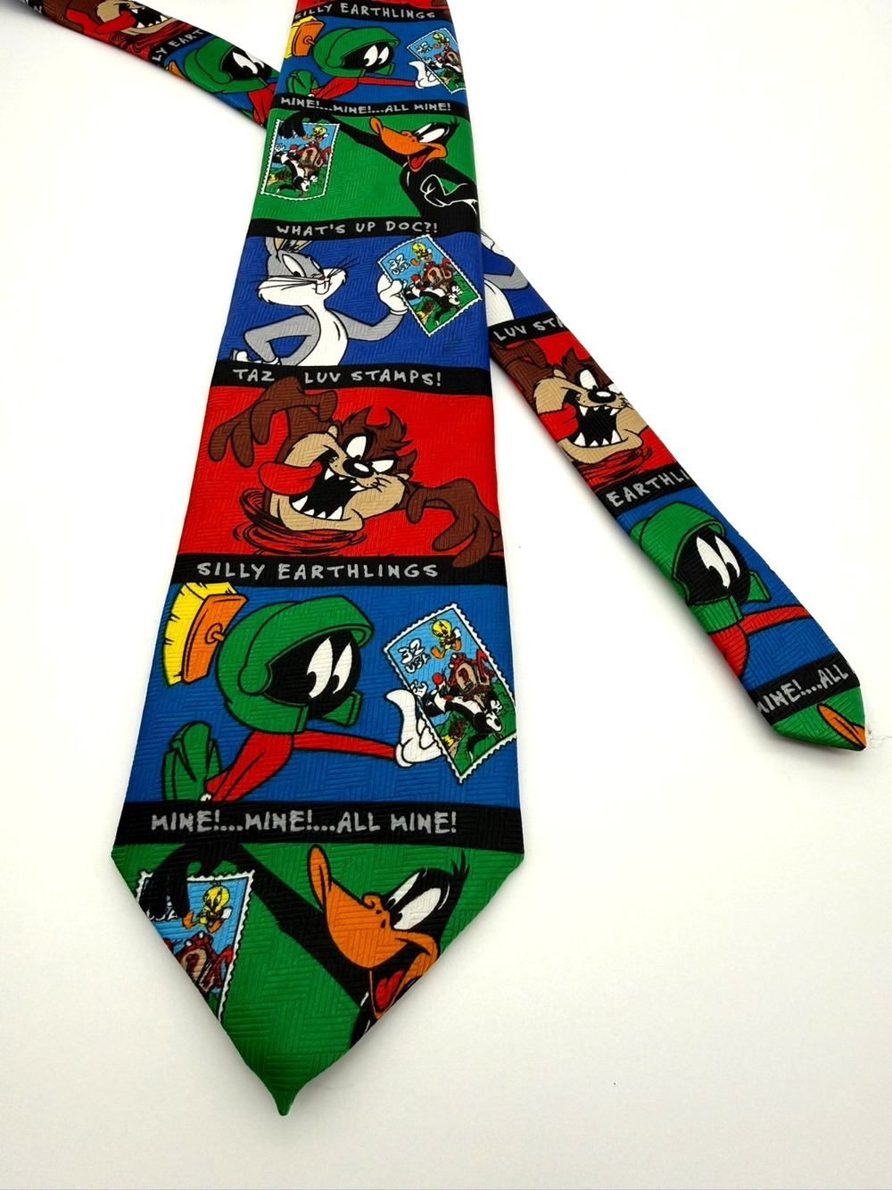 Vtg Looney Tunes 1997 Stamp Collection Neck Tie Bugs Bunny Taz Marvin Daffy Duck